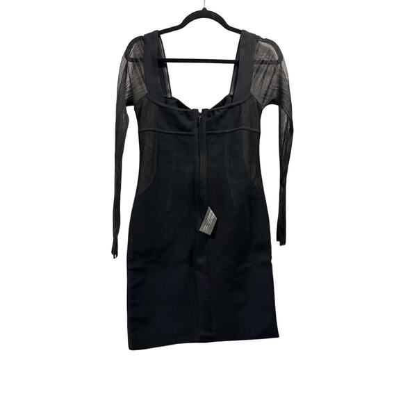 Herve Leger Mesh Sleeve Intarsia Bodycon Mini Dress Black Size L NWT Cocktail - Picture 6 of 8